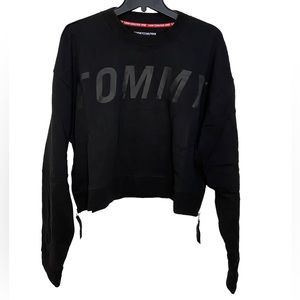 Tommy Hilfiger Cotton Side-Zippered Cropped Sweatshirt Black XXL New Wit…
